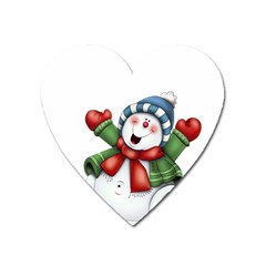 Snowman With Scarf Heart Magnet by Sapixe