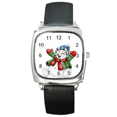 Snowman With Scarf Square Metal Watch by Sapixe