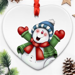 Snowman With Scarf Heart Ornament (two Sides) by Sapixe