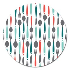 Spoon Fork Knife Pattern Magnet 5  (round) by Sapixe