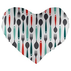 Spoon Fork Knife Pattern Large 19  Premium Flano Heart Shape Cushions by Sapixe