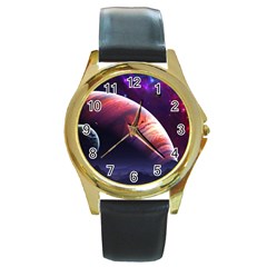 Space Art Nebula Round Gold Metal Watch by Sapixe