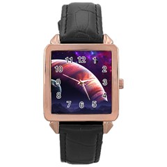 Space Art Nebula Rose Gold Leather Watch 