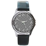 Checker Black and White Round Metal Watch Front