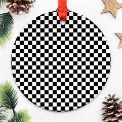 Checker Black And White Round Ornament (two Sides) by jumpercat