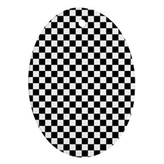 Checker Black And White Oval Ornament (two Sides) by jumpercat