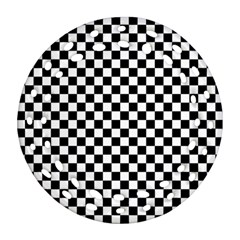 Checker Black And White Round Filigree Ornament (two Sides) by jumpercat