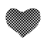 Checker Black and White Standard 16  Premium Heart Shape Cushions Back