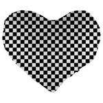 Checker Black and White Large 19  Premium Flano Heart Shape Cushions Front