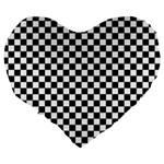 Checker Black and White Large 19  Premium Flano Heart Shape Cushions Back