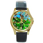 Coral Tree 2 Round Gold Metal Watch Front