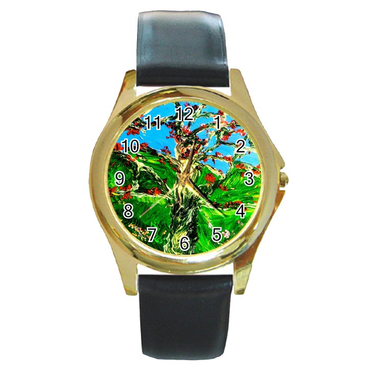 Coral Tree 2 Round Gold Metal Watch