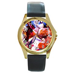 Cabin In The Mountain 2 Round Gold Metal Watch by bestdesignintheworld