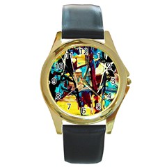 Dance Of Oil Towers 4 Round Gold Metal Watch by bestdesignintheworld