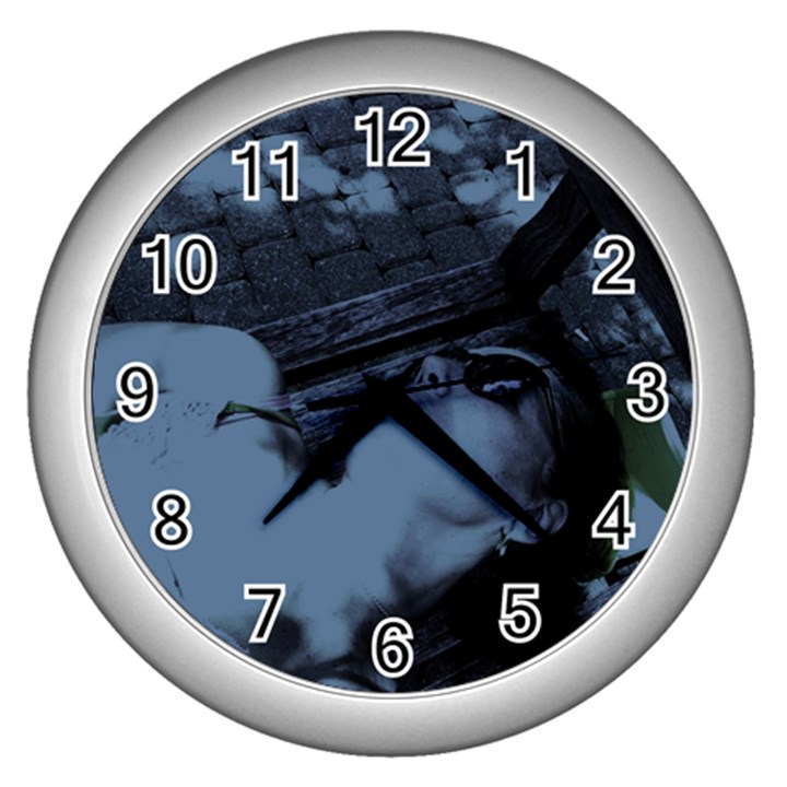 На Скамейке - on a bench Wall Clocks (Silver) 