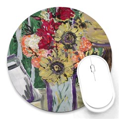 Sunflowers And Lamp Round Mousepads by bestdesignintheworld