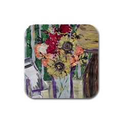 Sunflowers And Lamp Rubber Square Coaster (4 Pack)  by bestdesignintheworld