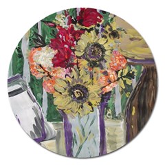 Sunflowers And Lamp Magnet 5  (round) by bestdesignintheworld