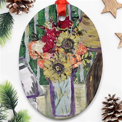 Sunflowers And Lamp Oval Ornament (two Sides) by bestdesignintheworld