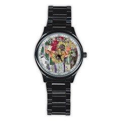 Sunflowers And Lamp Stainless Steel Round Watch