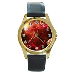 Space Red Round Gold Metal Watch by Sapixe