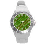 Stripes Course Texture Background Round Plastic Sport Watch (L) Front