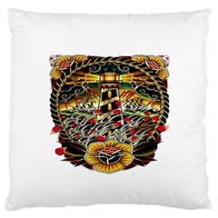 Tattoo Art Print Traditional Artwork Lighthouse Wave Large Cushion Case (two Sides) by Sapixe