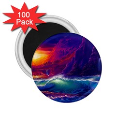 Sunset Orange Sky Dark Cloud Sea Waves Of The Sea, Rocky Mountains Art 2 25  Magnets (100 Pack)  by Sapixe