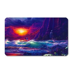 Sunset Orange Sky Dark Cloud Sea Waves Of The Sea, Rocky Mountains Art Magnet (rectangular) by Sapixe