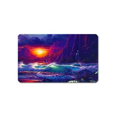 Sunset Orange Sky Dark Cloud Sea Waves Of The Sea, Rocky Mountains Art Magnet (name Card)