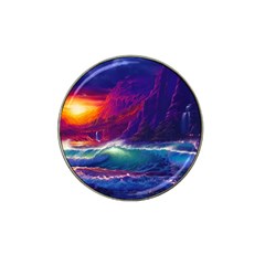 Sunset Orange Sky Dark Cloud Sea Waves Of The Sea, Rocky Mountains Art Hat Clip Ball Marker (4 Pack) by Sapixe