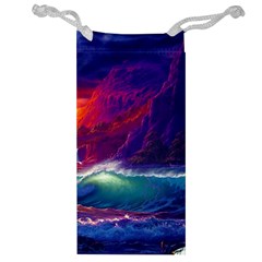 Sunset Orange Sky Dark Cloud Sea Waves Of The Sea, Rocky Mountains Art Jewelry Bag by Sapixe