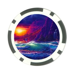 Sunset Orange Sky Dark Cloud Sea Waves Of The Sea, Rocky Mountains Art Poker Chip Card Guard by Sapixe