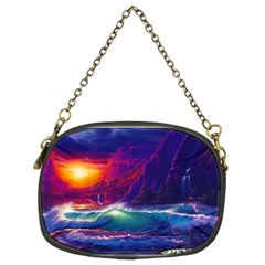 Sunset Orange Sky Dark Cloud Sea Waves Of The Sea, Rocky Mountains Art Chain Purses (two Sides)  by Sapixe