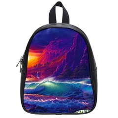 Sunset Orange Sky Dark Cloud Sea Waves Of The Sea, Rocky Mountains Art School Bag (small) by Sapixe