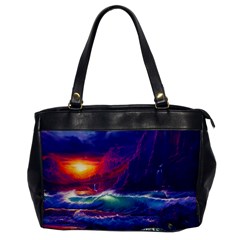 Sunset Orange Sky Dark Cloud Sea Waves Of The Sea, Rocky Mountains Art Office Handbags by Sapixe