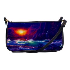 Sunset Orange Sky Dark Cloud Sea Waves Of The Sea, Rocky Mountains Art Shoulder Clutch Bags by Sapixe