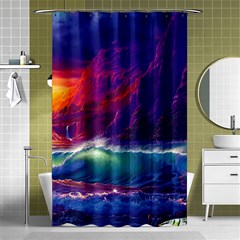 Sunset Orange Sky Dark Cloud Sea Waves Of The Sea, Rocky Mountains Art Shower Curtain 48  X 72  (small)  by Sapixe