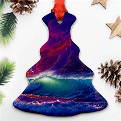 Sunset Orange Sky Dark Cloud Sea Waves Of The Sea, Rocky Mountains Art Ornament (christmas Tree)  by Sapixe