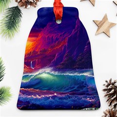 Sunset Orange Sky Dark Cloud Sea Waves Of The Sea, Rocky Mountains Art Bell Ornament (two Sides) by Sapixe