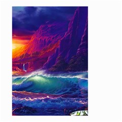 Sunset Orange Sky Dark Cloud Sea Waves Of The Sea, Rocky Mountains Art Small Garden Flag (two Sides) by Sapixe