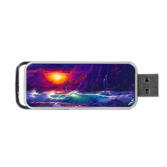 Sunset Orange Sky Dark Cloud Sea Waves Of The Sea, Rocky Mountains Art Portable Usb Flash (two Sides) by Sapixe