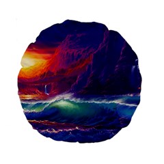 Sunset Orange Sky Dark Cloud Sea Waves Of The Sea, Rocky Mountains Art Standard 15  Premium Round Cushions by Sapixe