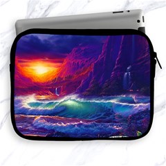 Sunset Orange Sky Dark Cloud Sea Waves Of The Sea, Rocky Mountains Art Apple Ipad 2/3/4 Zipper Cases by Sapixe