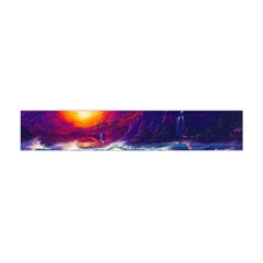 Sunset Orange Sky Dark Cloud Sea Waves Of The Sea, Rocky Mountains Art Flano Scarf (mini) by Sapixe