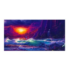 Sunset Orange Sky Dark Cloud Sea Waves Of The Sea, Rocky Mountains Art Satin Wrap by Sapixe