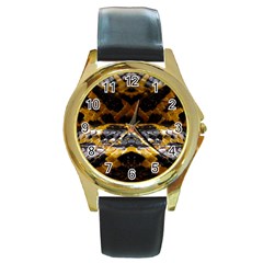 Textures Snake Skin Patterns Round Gold Metal Watch