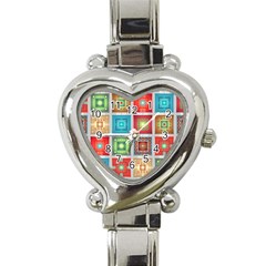 Tiles Pattern Background Colorful Heart Italian Charm Watch by Sapixe