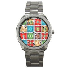 Tiles Pattern Background Colorful Sport Metal Watch by Sapixe