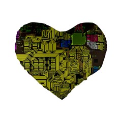 Technology Circuit Board Standard 16  Premium Flano Heart Shape Cushions by Sapixe